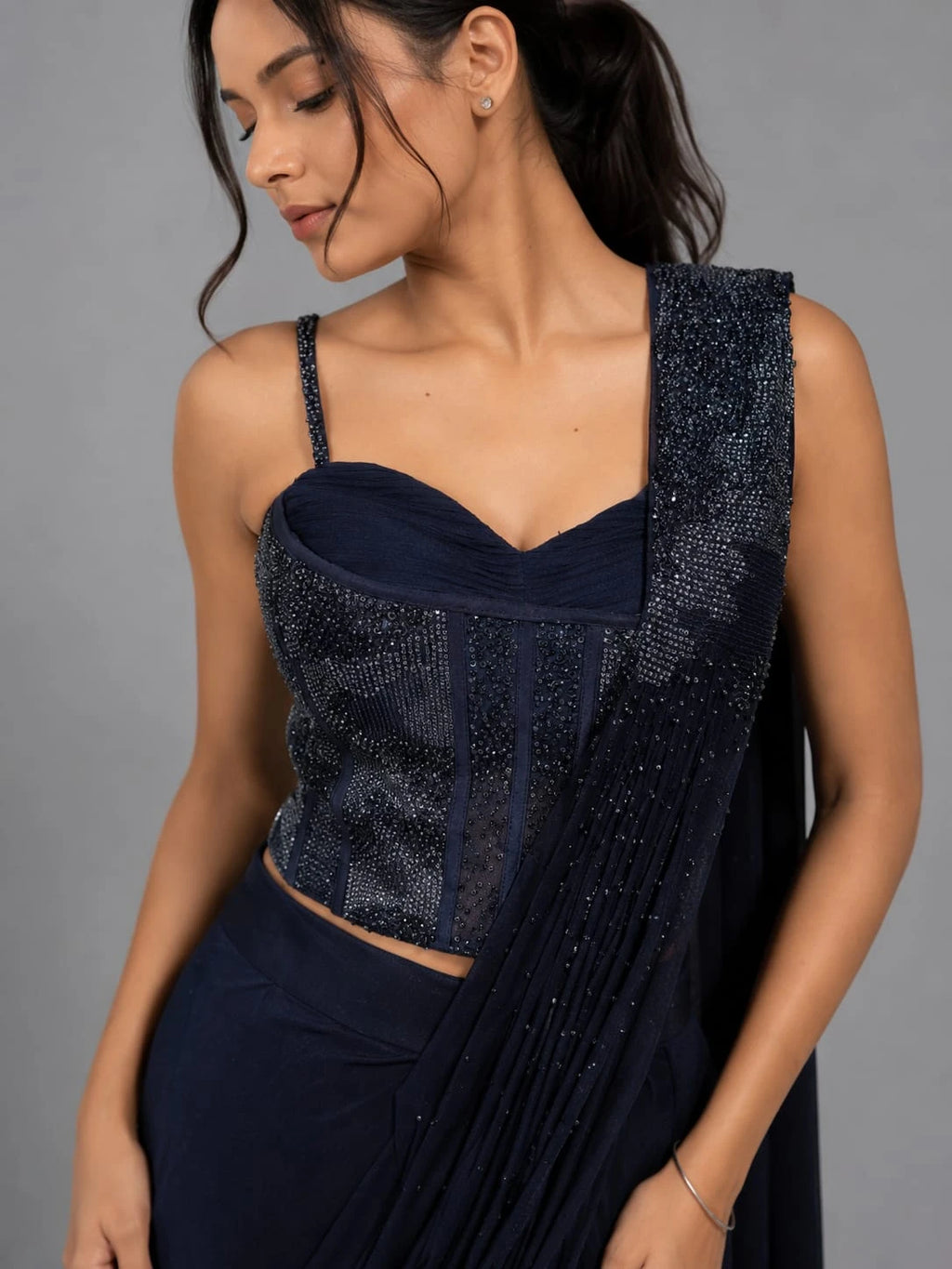 blue drape saree