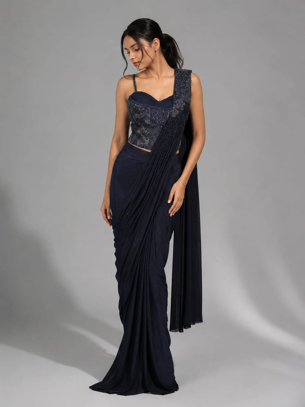 blue drape saree