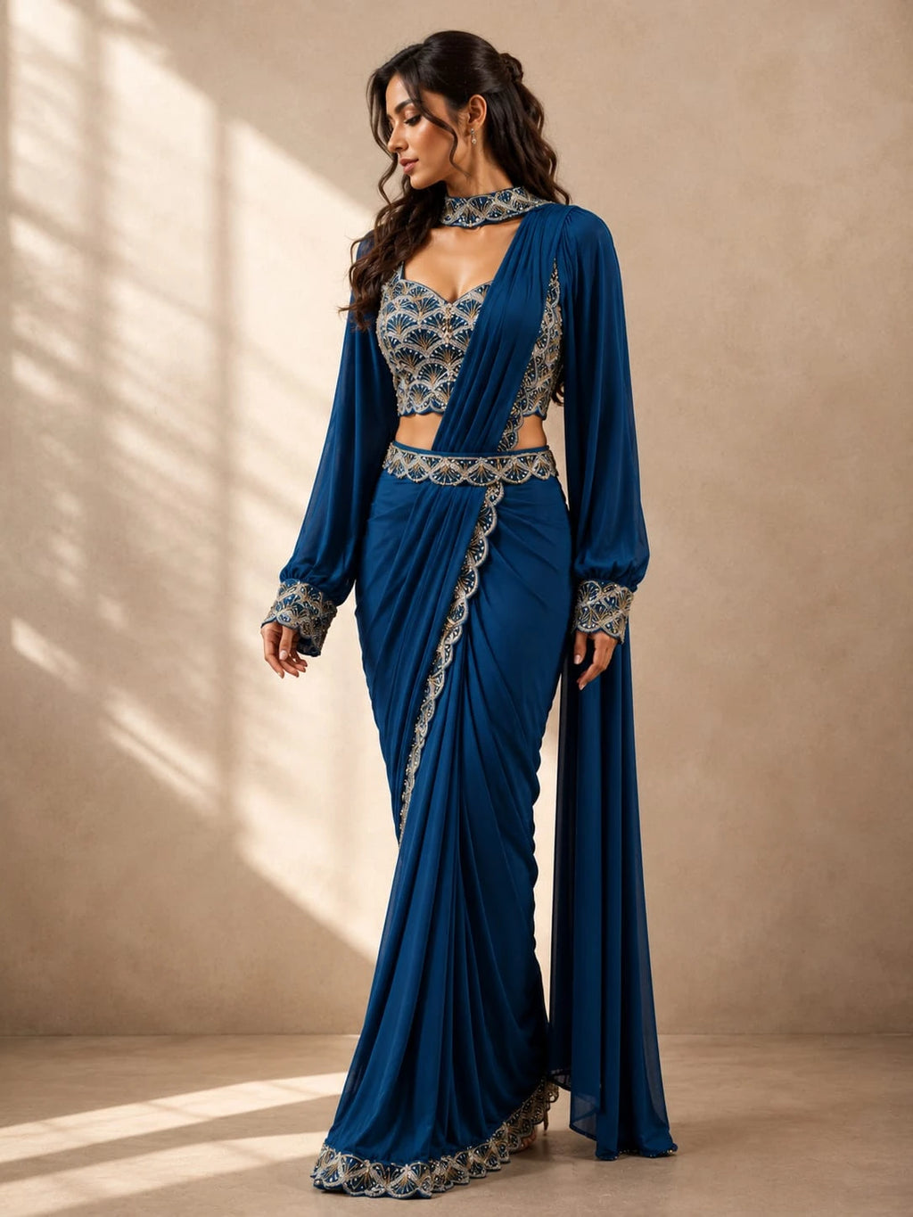 party wear blue saree