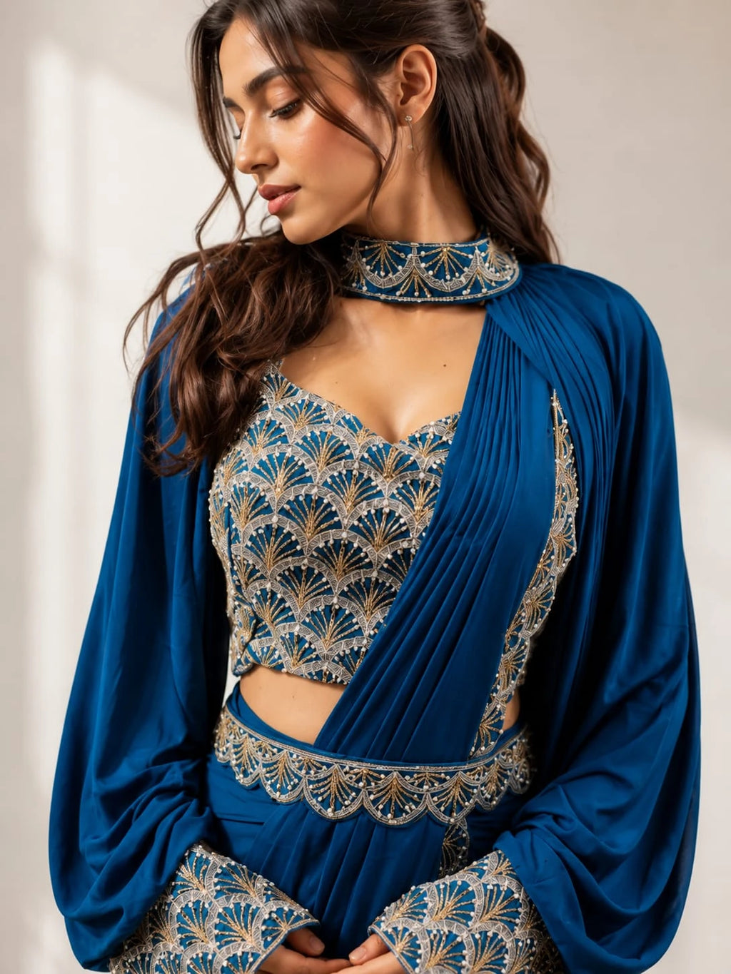 party wear blue saree