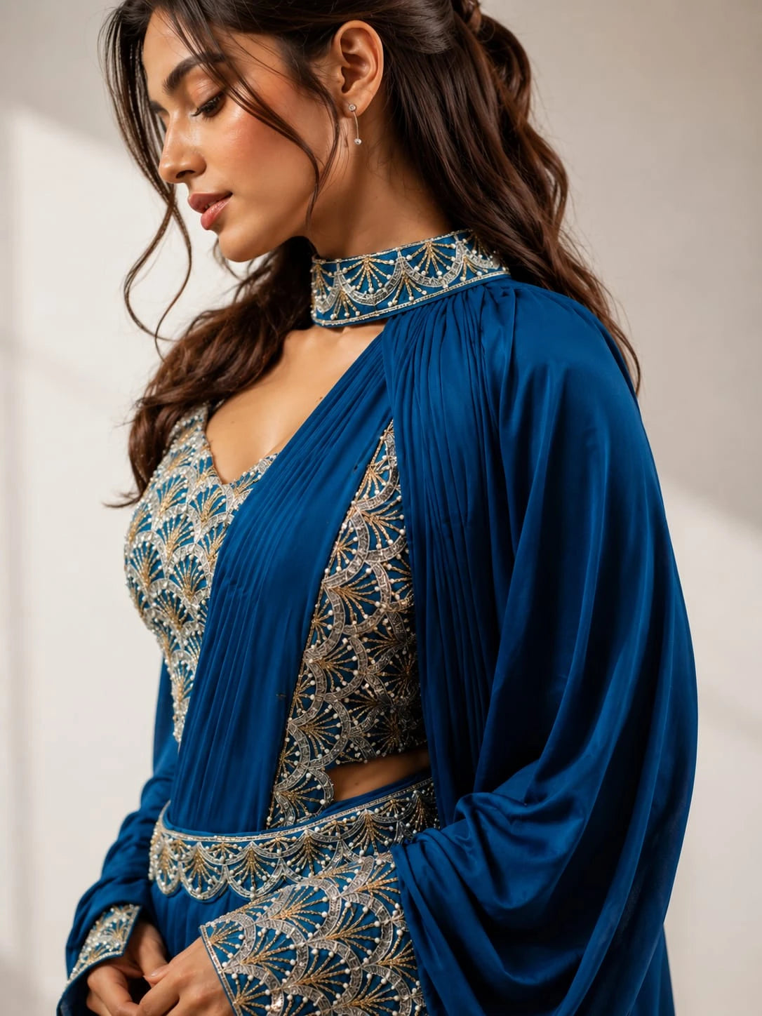 party wear blue saree