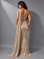 designer peach saree