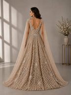 gold designer cape gown