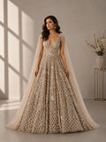 gold designer cape gown