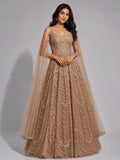brown embellished gown
