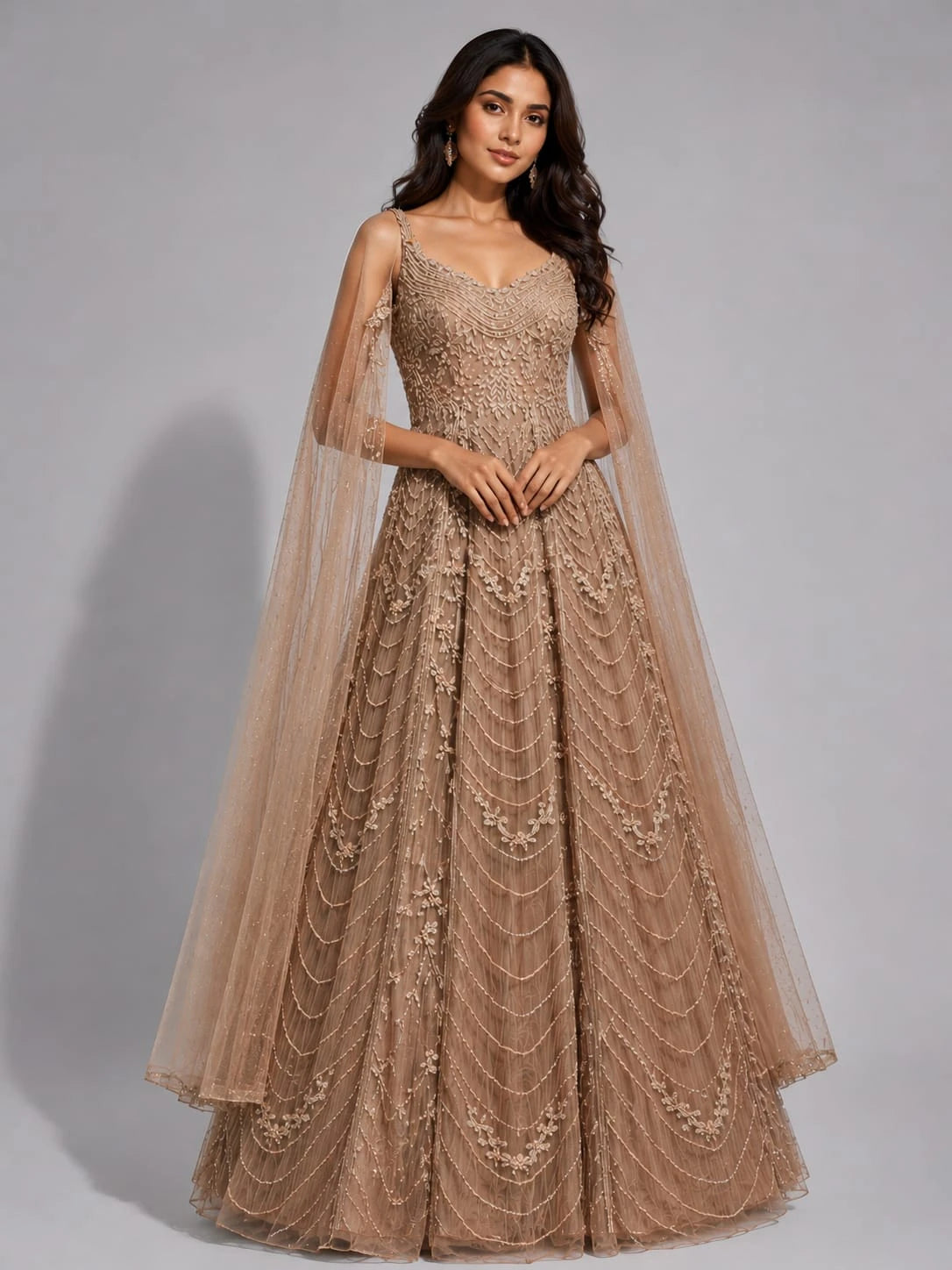 brown embellished gown