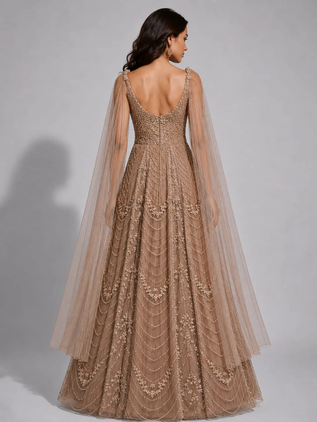 brown embellished gown