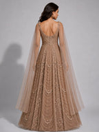 brown embellished gown