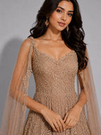 brown embellished gown