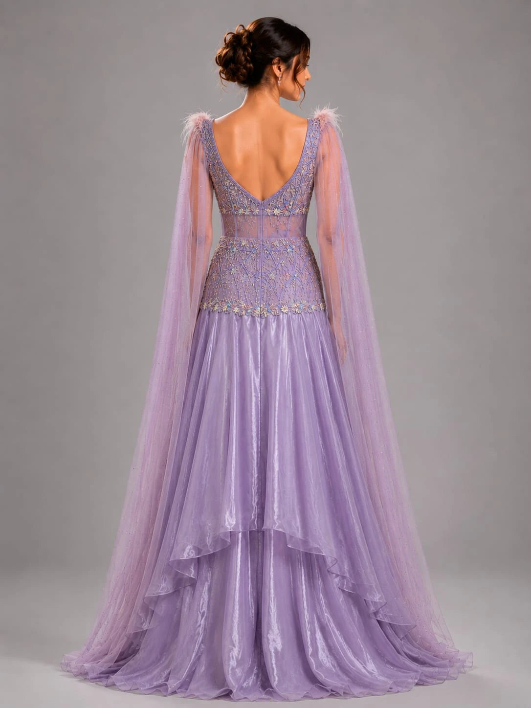 lavender cape gown