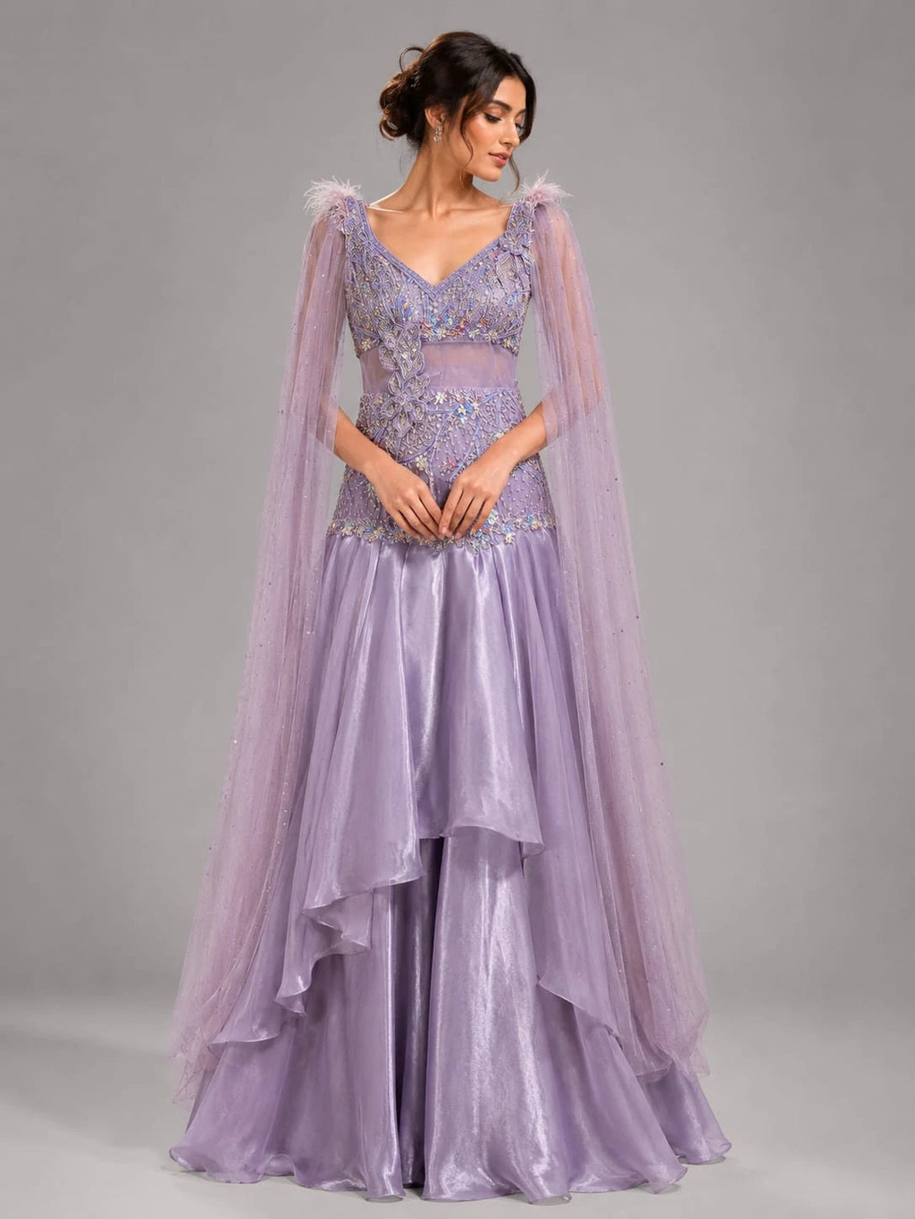 lavender cape gown