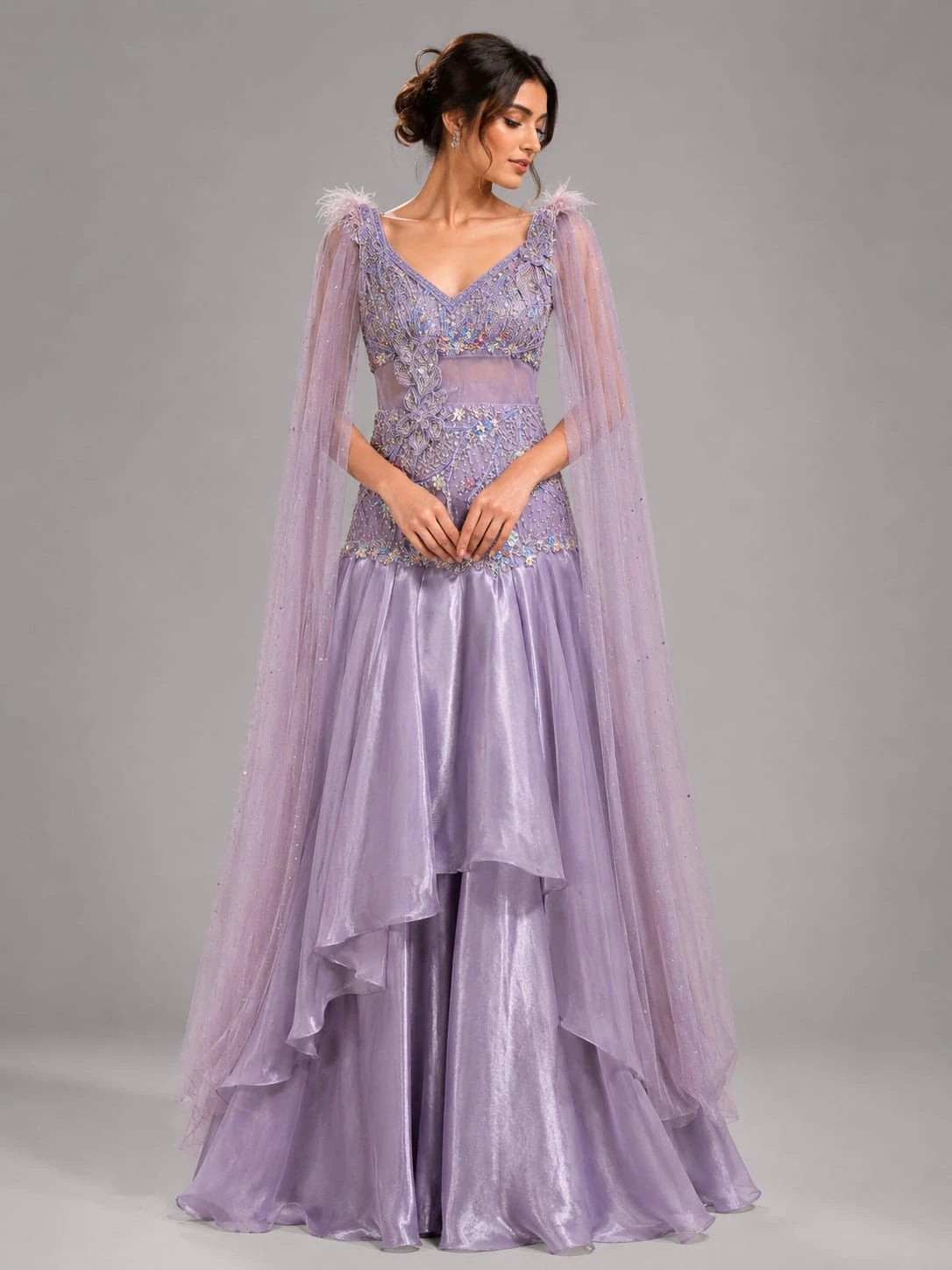 lavender cape gown