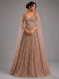 brown embroidered gown,