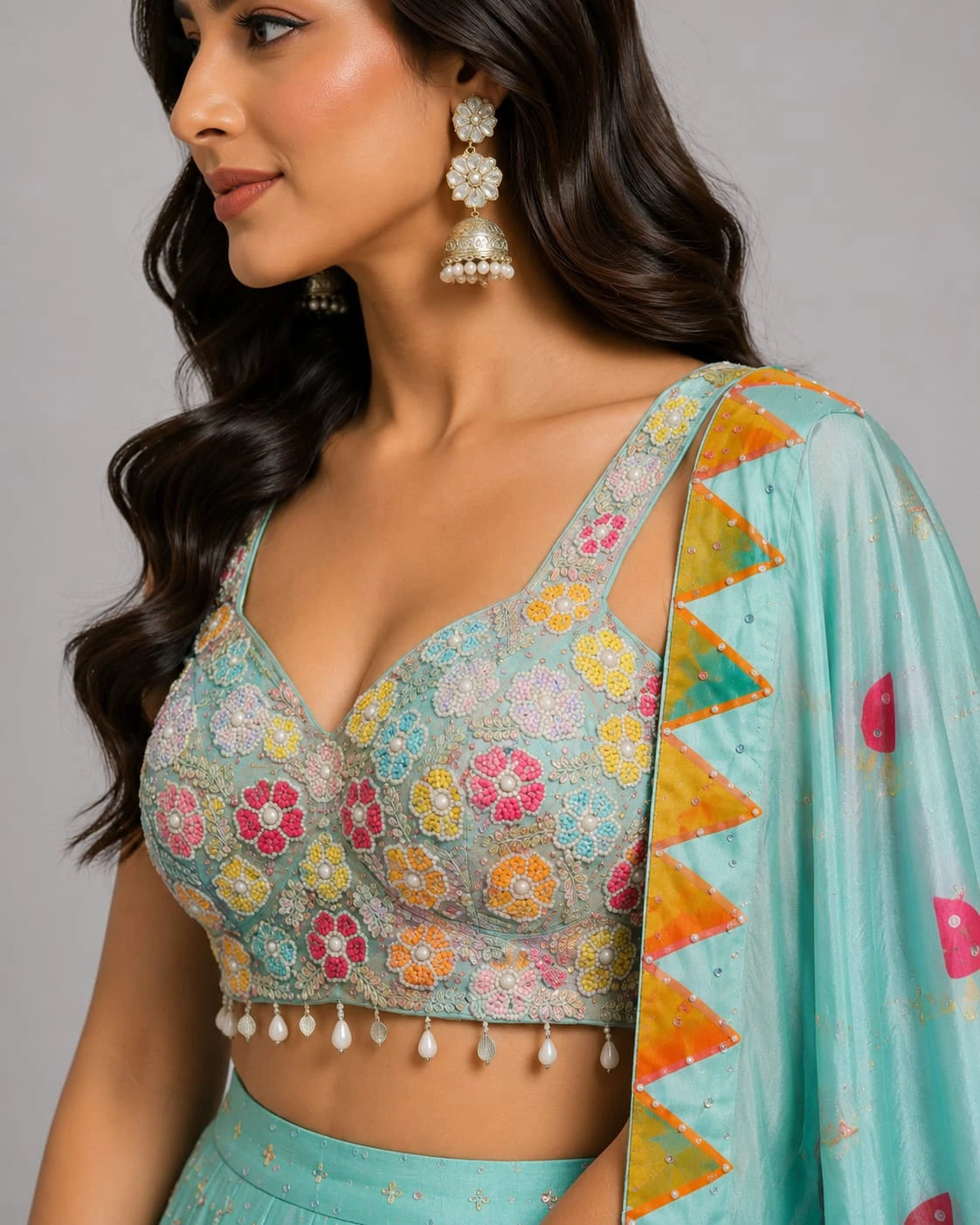 aqua blue lehenga