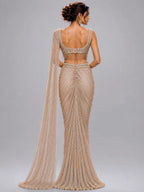 gold drape saree beads