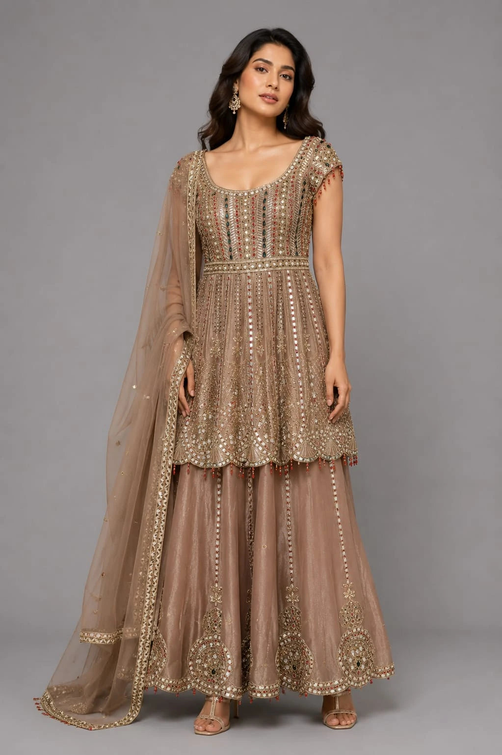 copper peplum sharara set