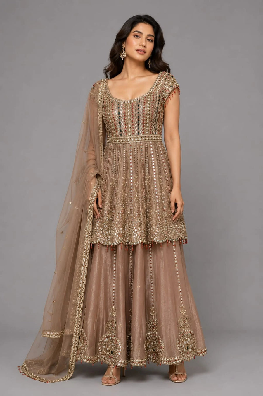 copper peplum sharara set
