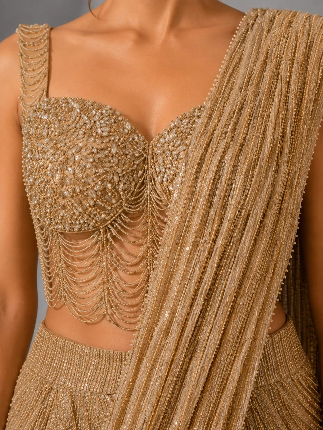 gold pre draped saree