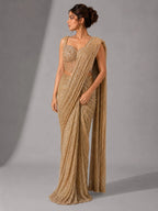 gold pre draped saree