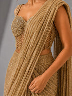 gold pre draped saree