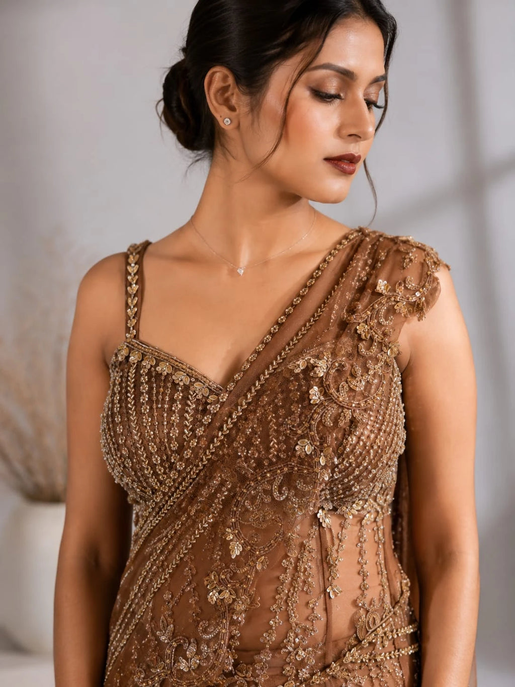 coffee brown drape saree
