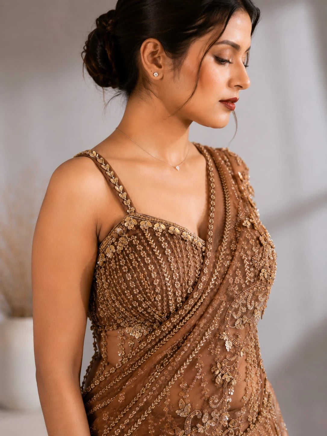 coffee brown drape saree