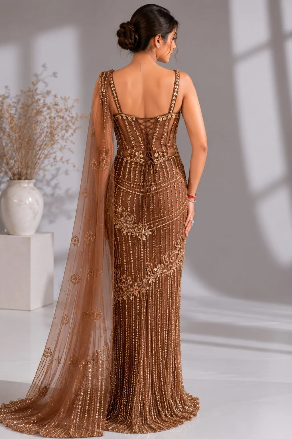 coffee brown drape saree