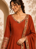 rust flared anarkali suit