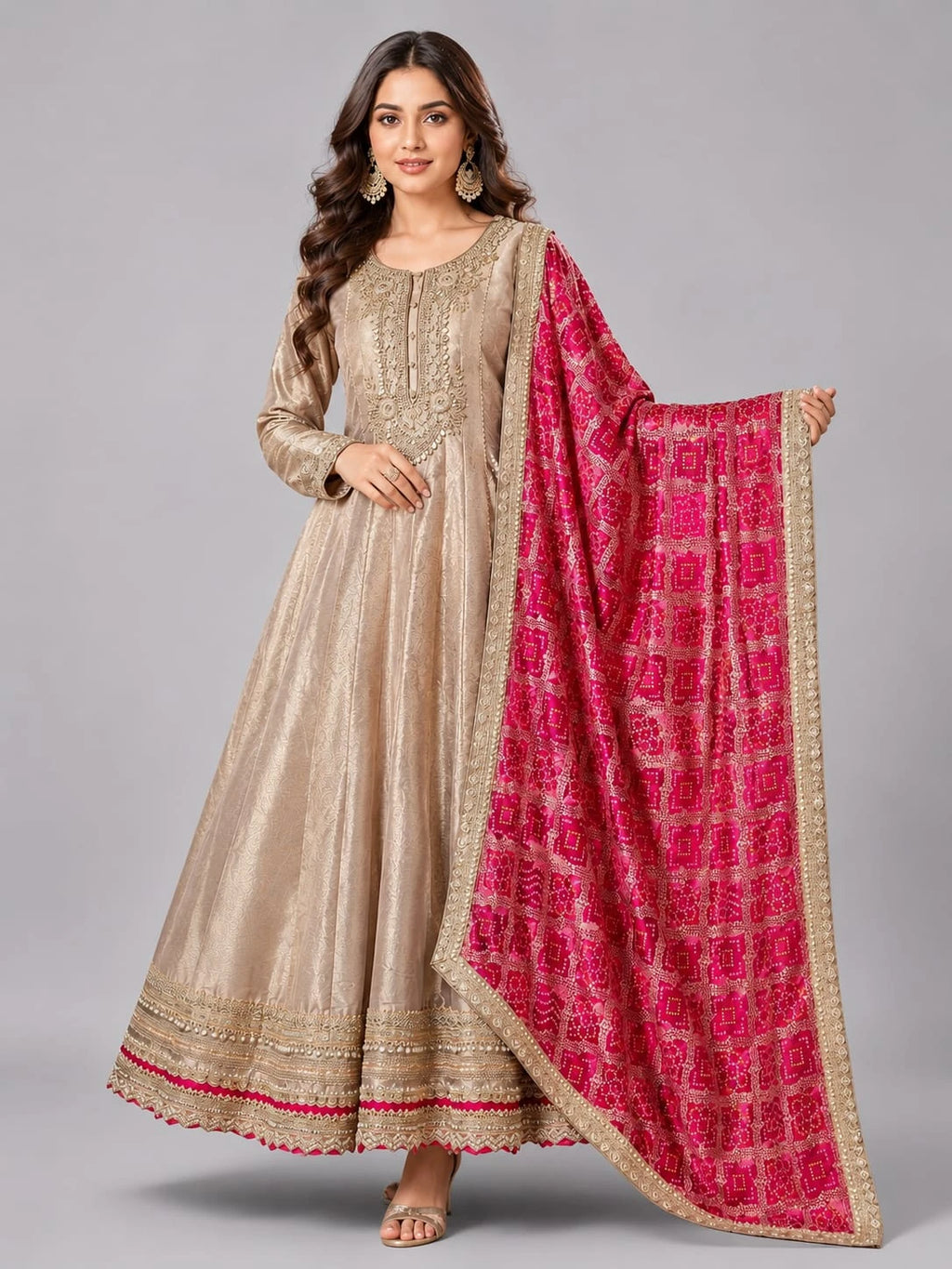 grey embroidered anarkali suit set