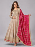 grey embroidered anarkali suit set