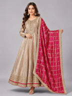 grey embroidered anarkali suit set