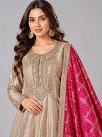 grey embroidered anarkali suit set