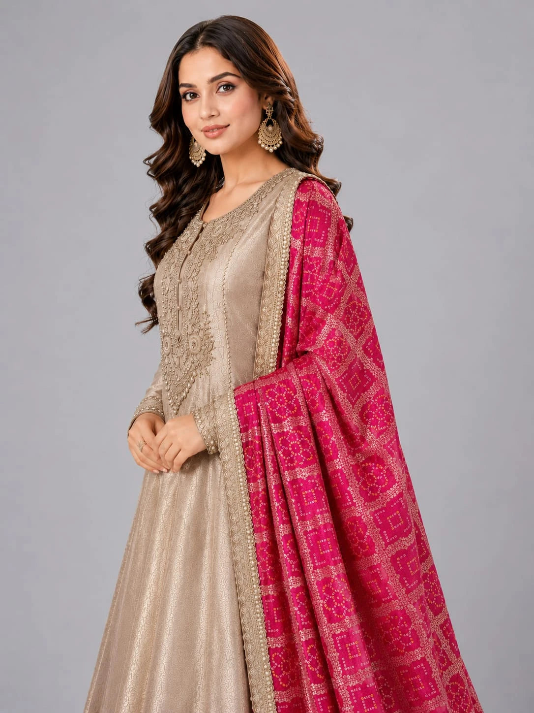 grey embroidered anarkali suit set