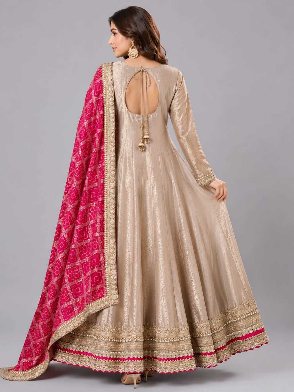 grey embroidered anarkali suit set