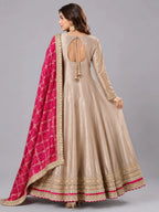 grey embroidered anarkali suit set