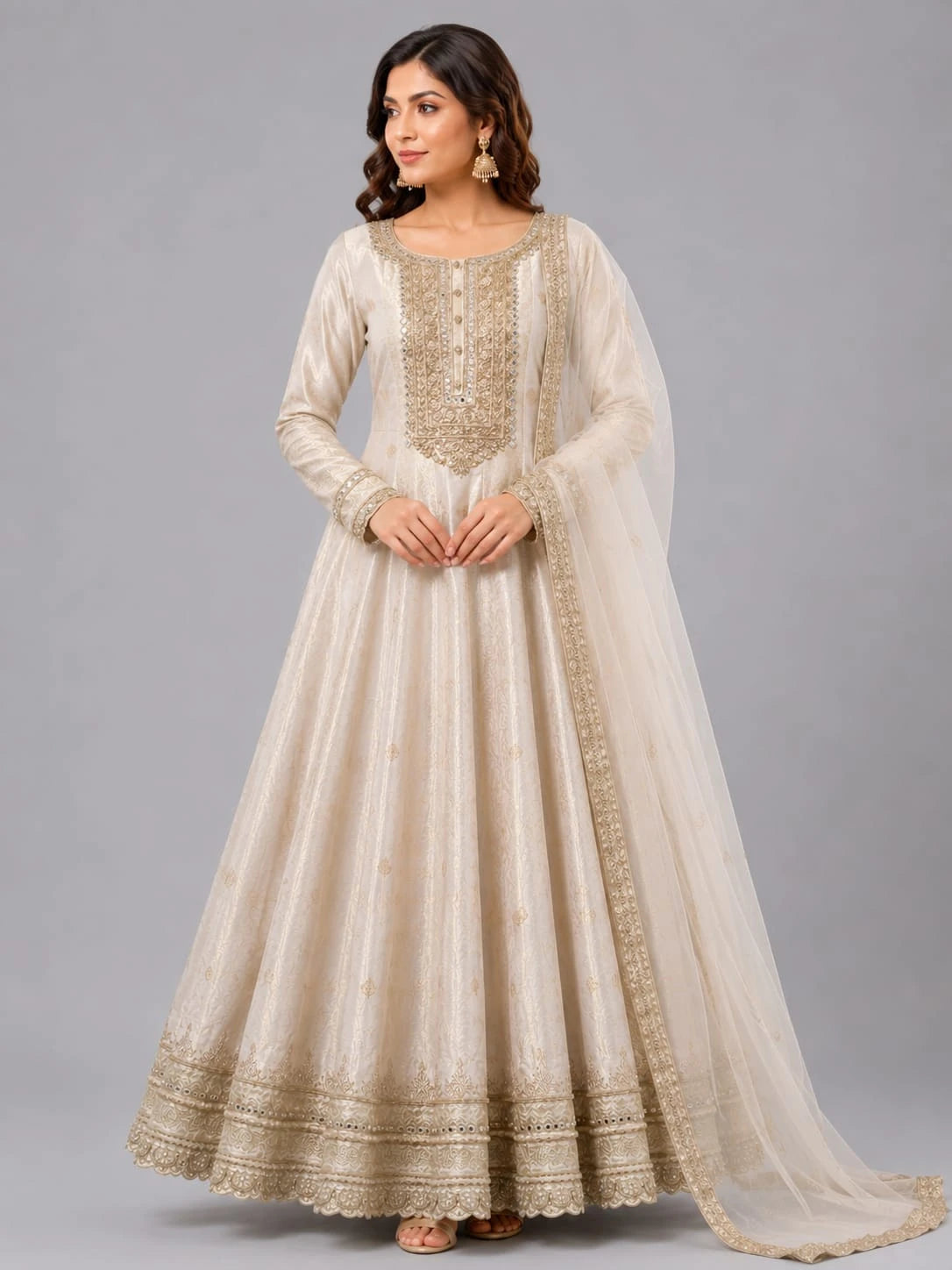 ivory suit set with dupatta