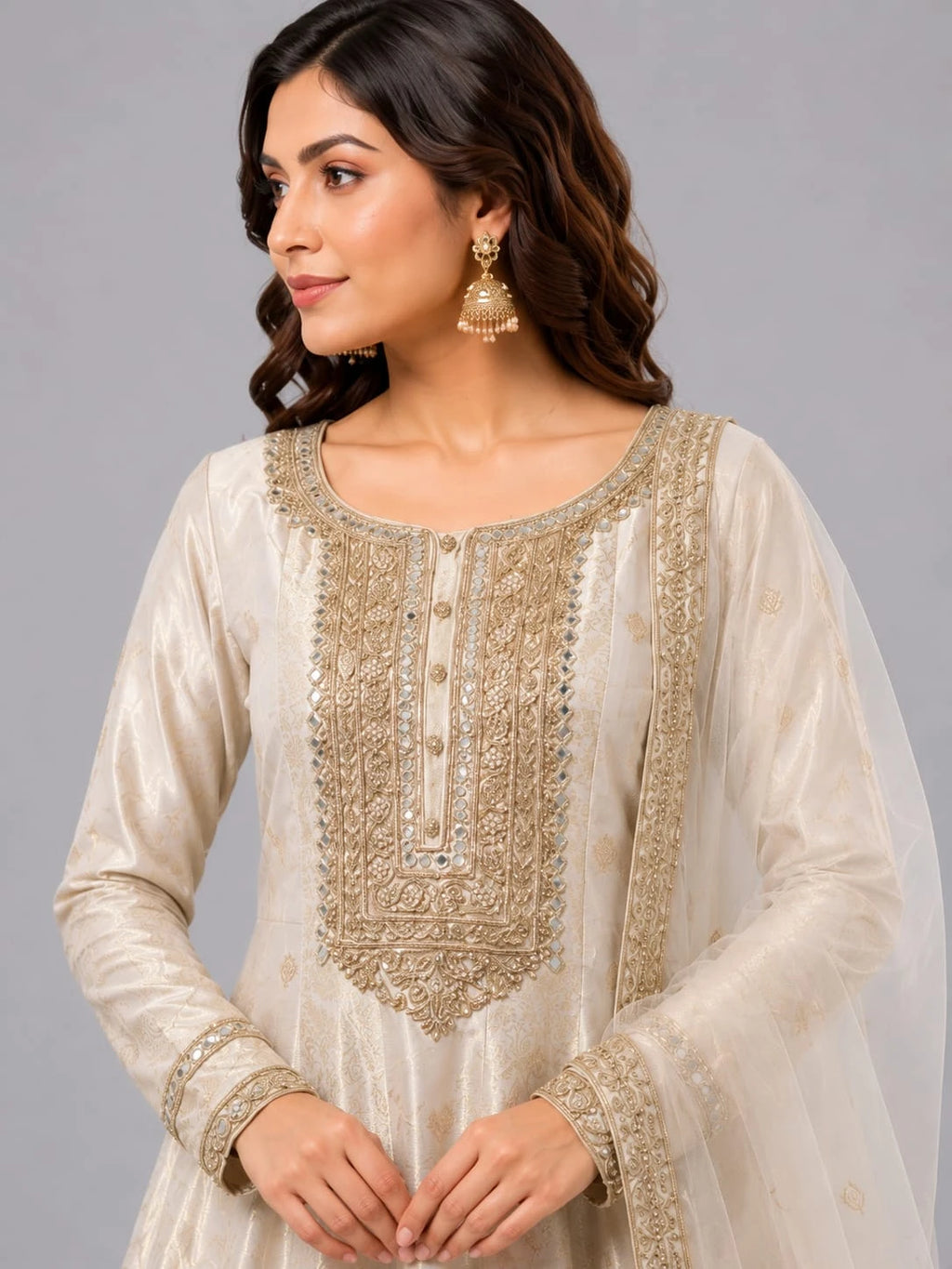 ivory suit set with dupatta