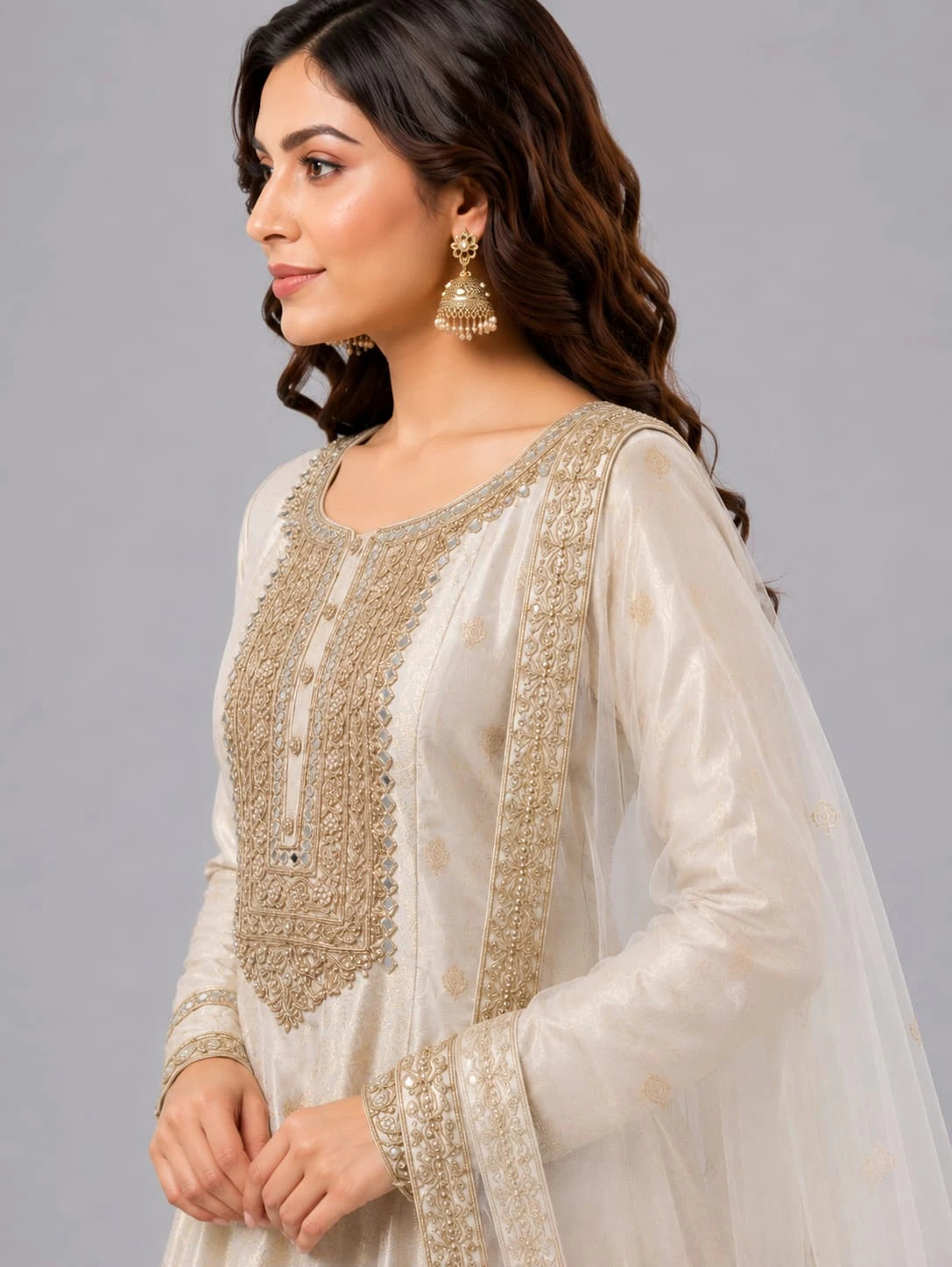 ivory suit set with dupatta