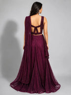wine embellished drape saree set