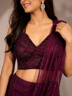 wine embellished drape saree set