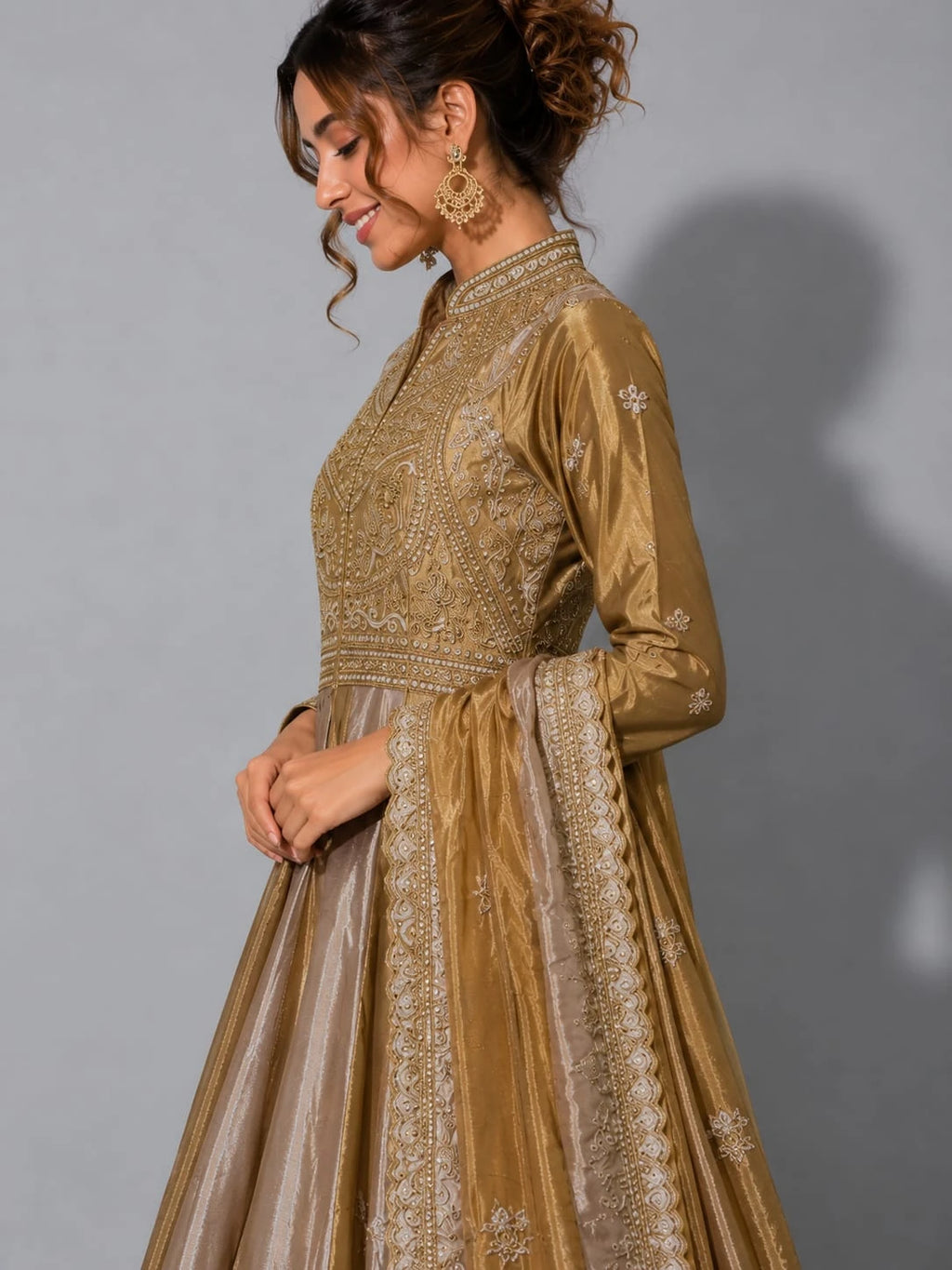 gold anarkali suit