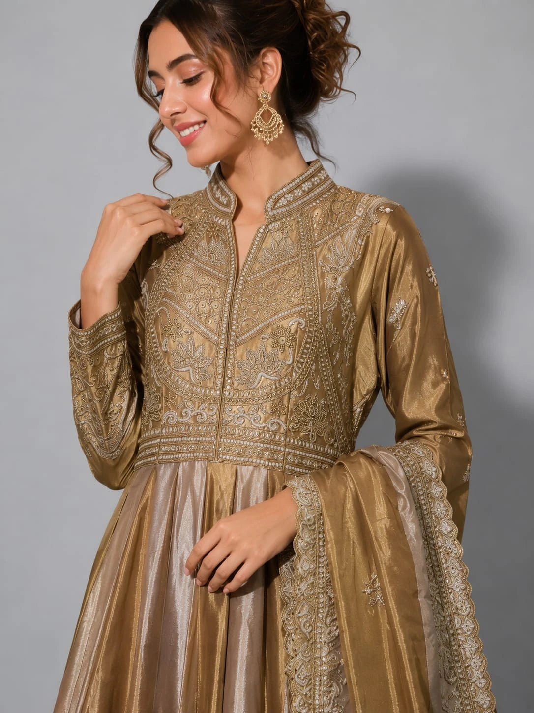 gold anarkali suit