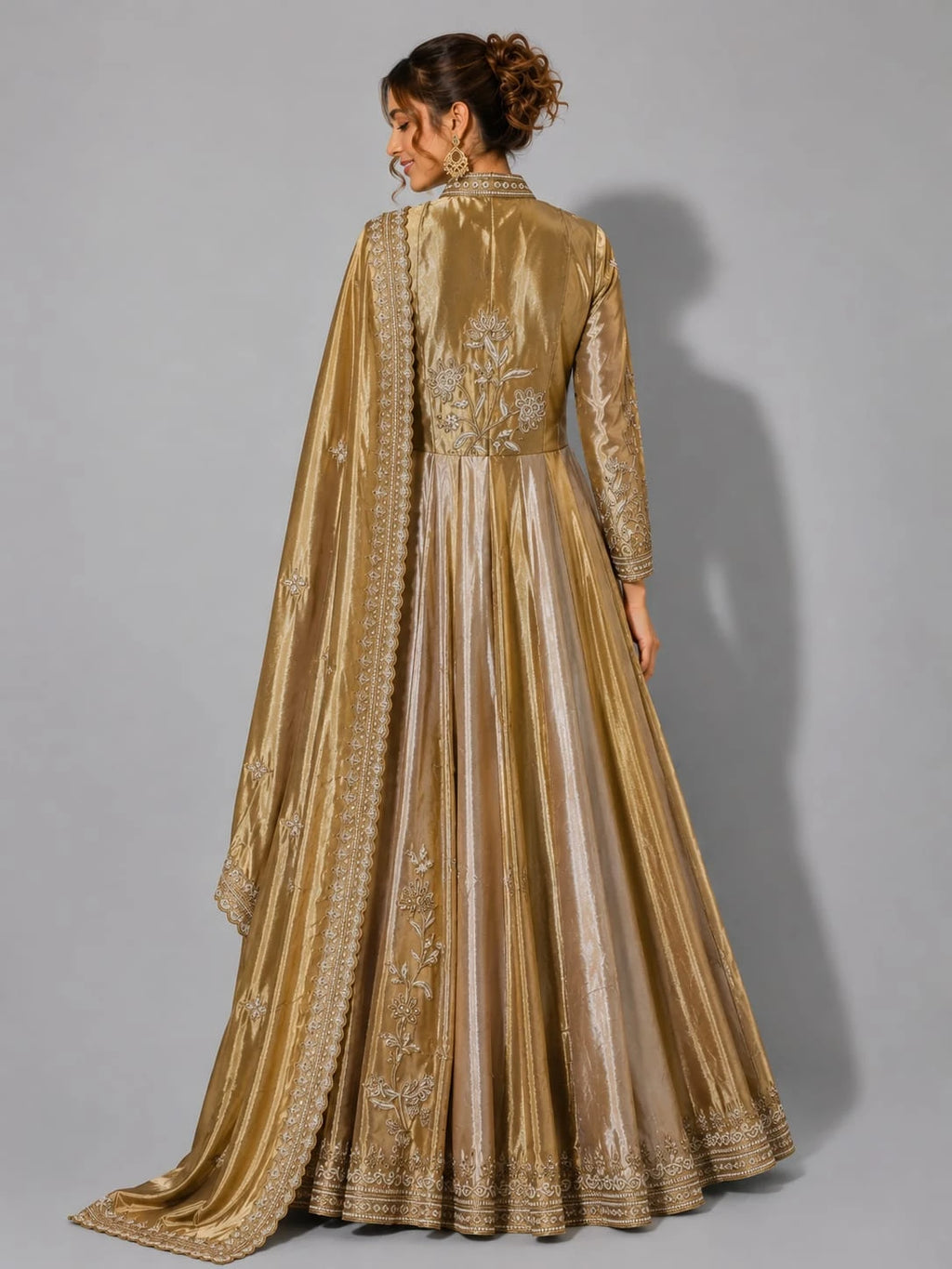 gold anarkali suit