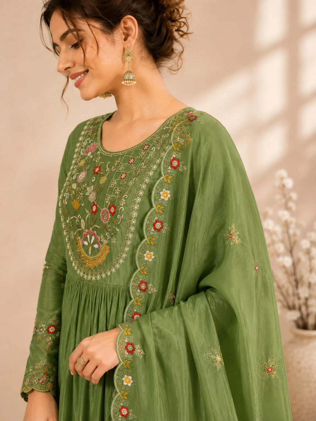 green suit set with dupatta