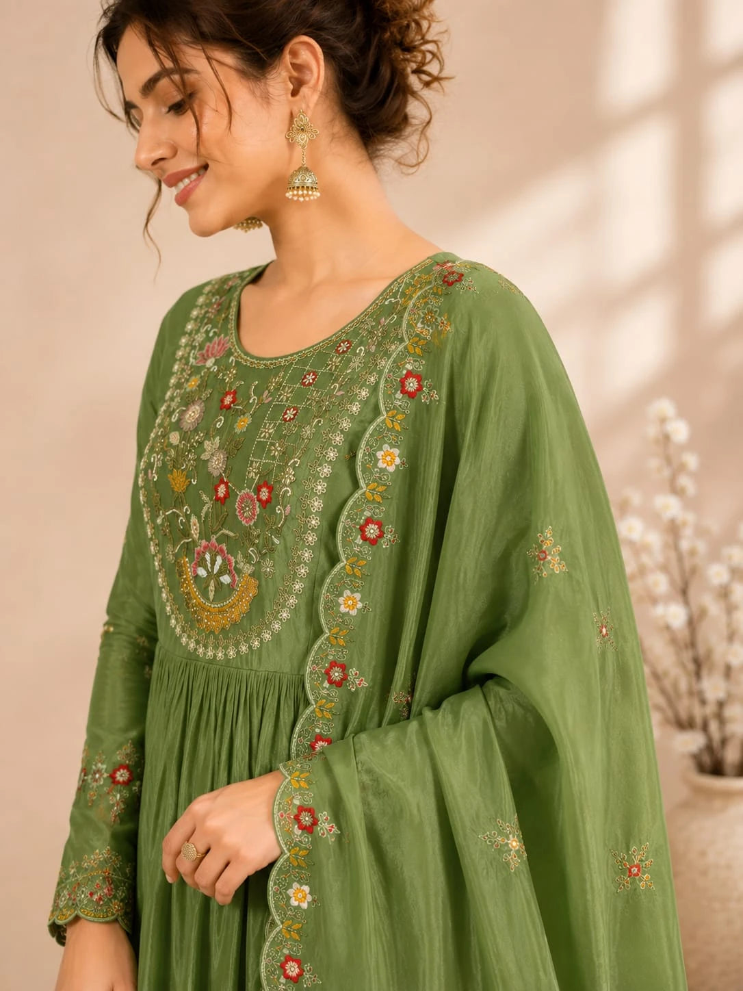green suit set with dupatta