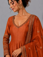 rust full sleeve anarkali suit