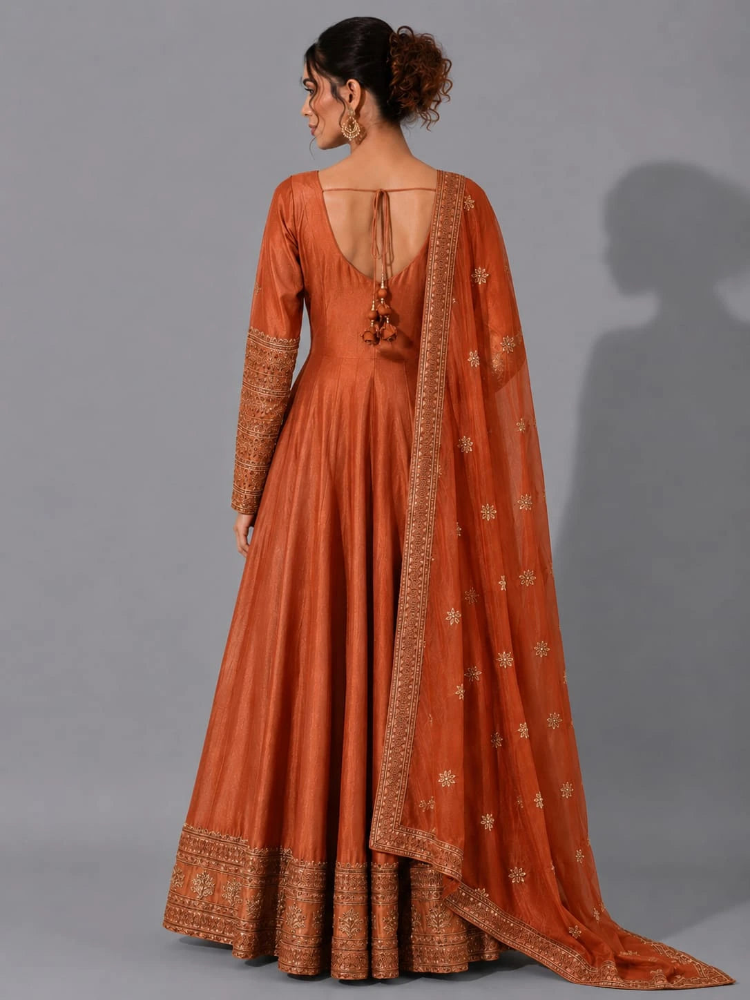 rust full sleeve anarkali suit