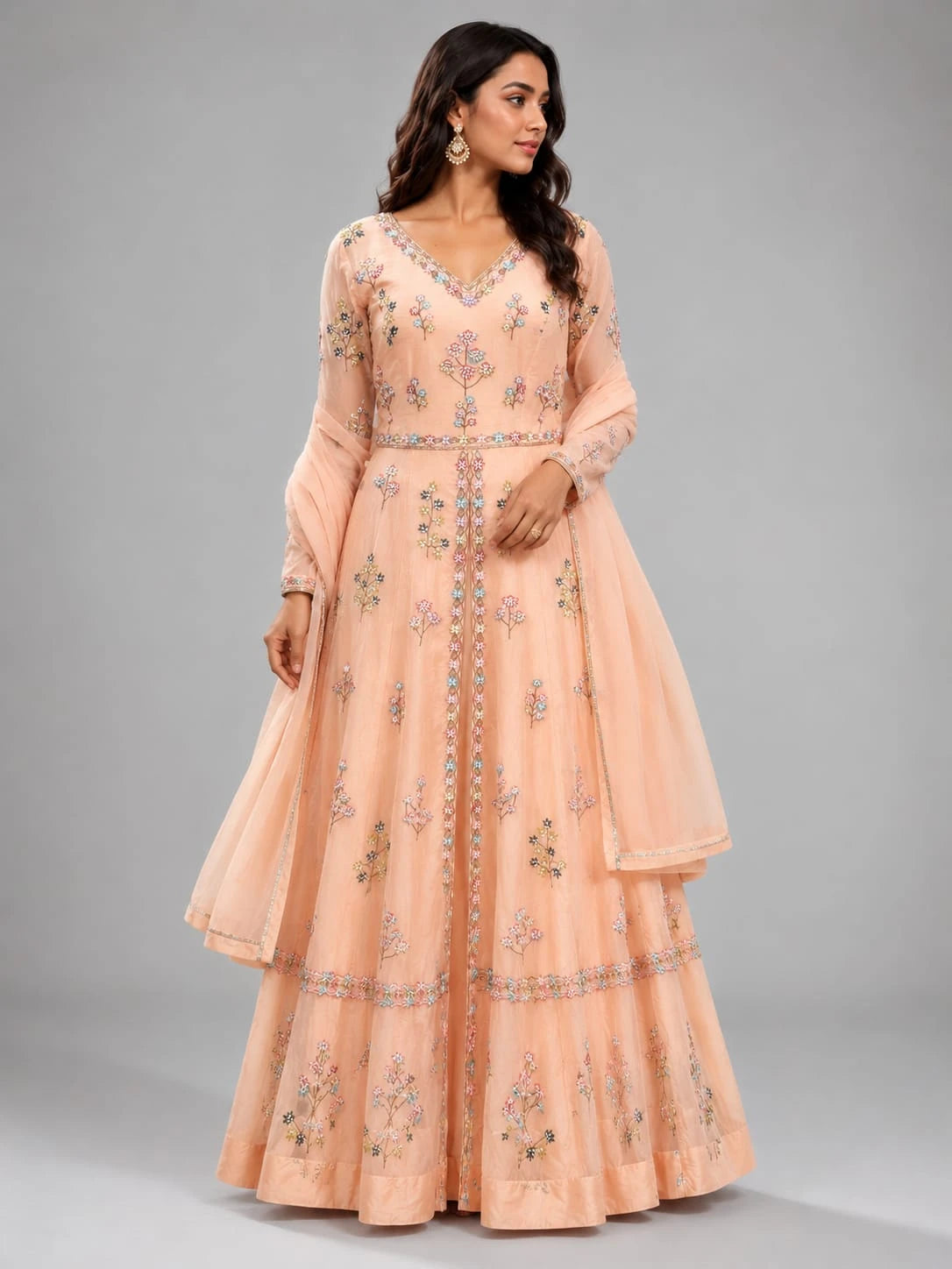peach indo western dress
