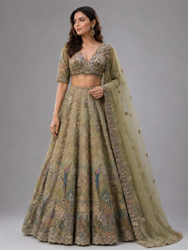 Designer Olive Green Lehenga