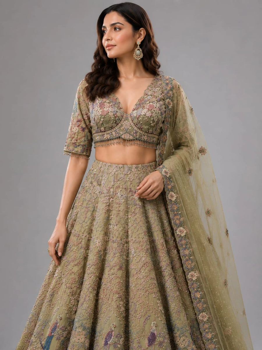 Designer Olive Green Lehenga